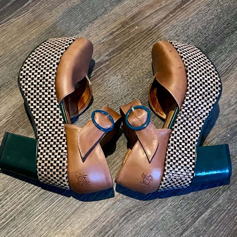 John Fluevog Ana Rita Leather Platform Mary Jane Heels Size 7 Brown Tan - Picture 7 of 13